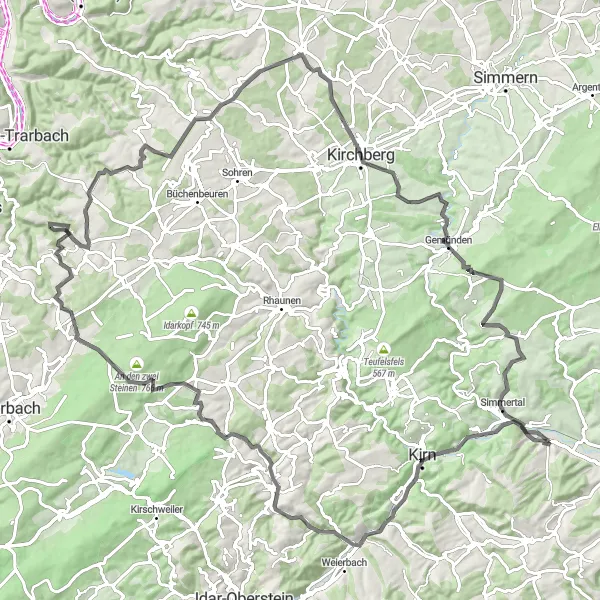 Map miniature of "Merxheim to Irmenach Road Route" cycling inspiration in Koblenz, Germany. Generated by Tarmacs.app cycling route planner