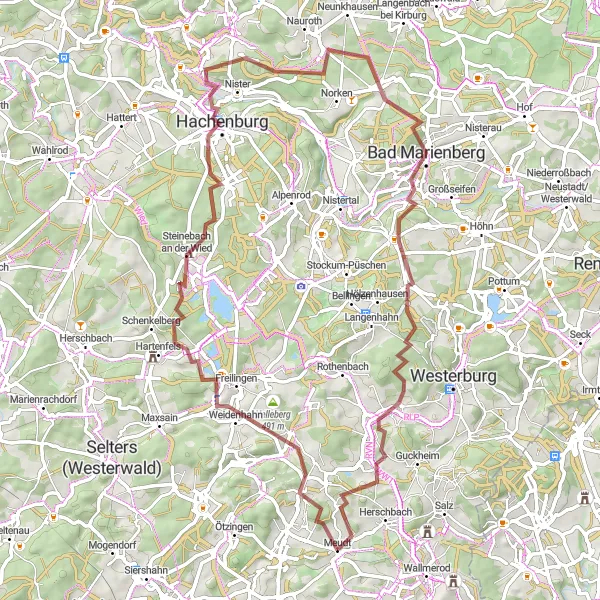Map miniature of "Adventurous Gravel Escape" cycling inspiration in Koblenz, Germany. Generated by Tarmacs.app cycling route planner
