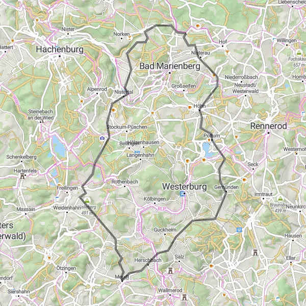 Map miniature of "Through Historic Villages" cycling inspiration in Koblenz, Germany. Generated by Tarmacs.app cycling route planner