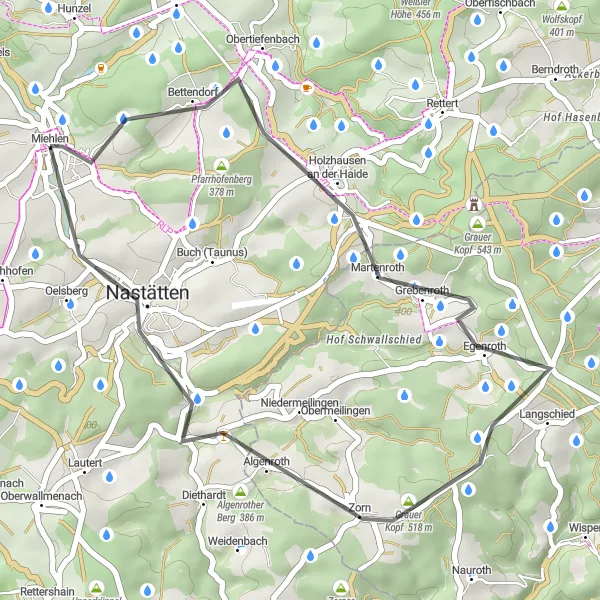 Karten-Miniaturansicht der Radinspiration "Kurze Roadtour um Nastätten" in Koblenz, Germany. Erstellt vom Tarmacs.app-Routenplaner für Radtouren