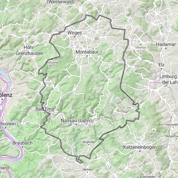 Map miniature of "The Countryside Escape" cycling inspiration in Koblenz, Germany. Generated by Tarmacs.app cycling route planner