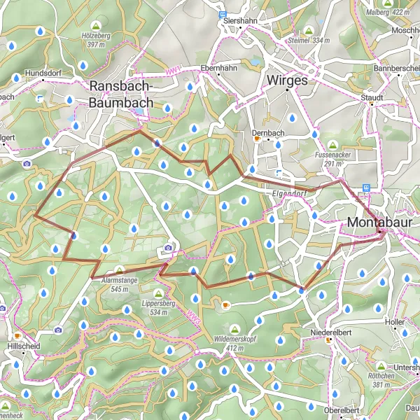 Map miniature of "Montabaur Gravel Experience" cycling inspiration in Koblenz, Germany. Generated by Tarmacs.app cycling route planner