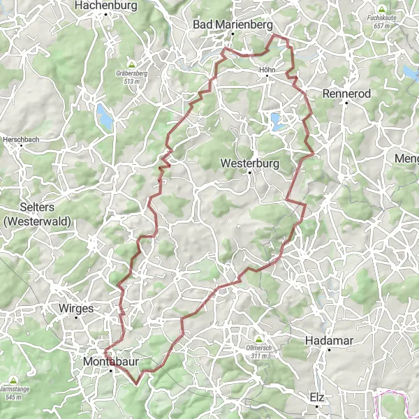 Map miniature of "Malberg Gravel Loop" cycling inspiration in Koblenz, Germany. Generated by Tarmacs.app cycling route planner