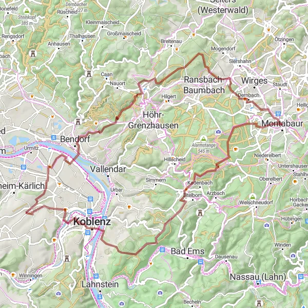 Karten-Miniaturansicht der Radinspiration "Naturliebhaber-Tour um Koblenz" in Koblenz, Germany. Erstellt vom Tarmacs.app-Routenplaner für Radtouren