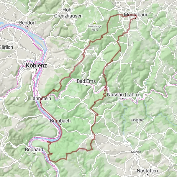 Karten-Miniaturansicht der Radinspiration "Radroute um Montabaur und Koblenz" in Koblenz, Germany. Erstellt vom Tarmacs.app-Routenplaner für Radtouren