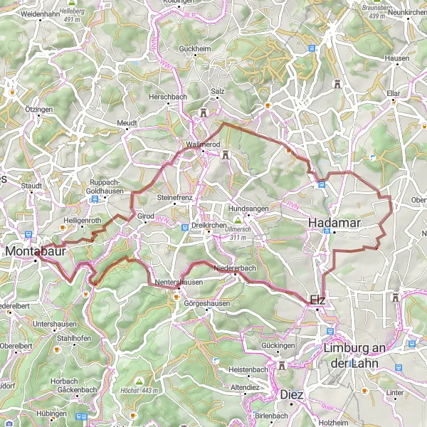 Map miniature of "The Countryside Rambler" cycling inspiration in Koblenz, Germany. Generated by Tarmacs.app cycling route planner