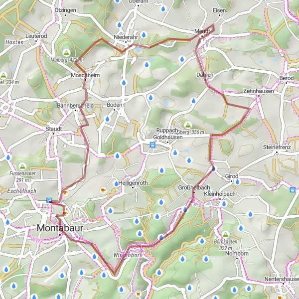 Karten-Miniaturansicht der Radinspiration "Erkundungstour rund um Montabaur" in Koblenz, Germany. Erstellt vom Tarmacs.app-Routenplaner für Radtouren