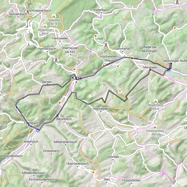 Karten-Miniaturansicht der Radinspiration "Kulturroute um Kirn" in Koblenz, Germany. Erstellt vom Tarmacs.app-Routenplaner für Radtouren