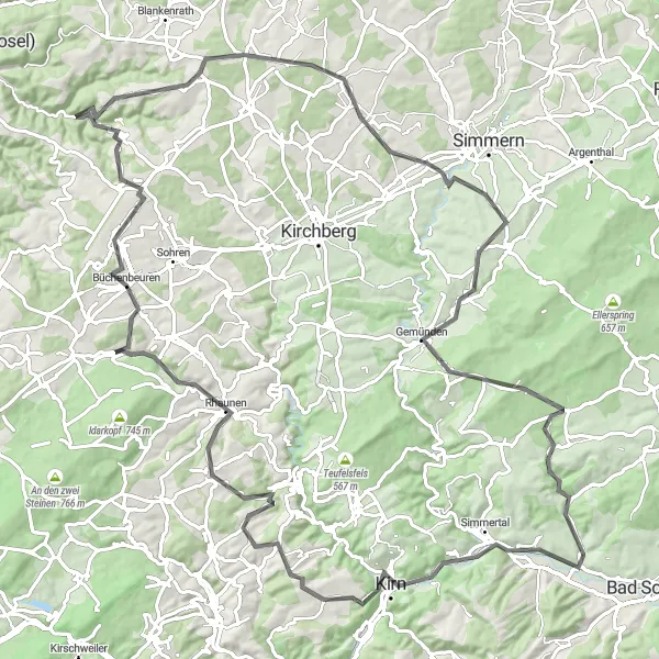 Karten-Miniaturansicht der Radinspiration "Die Hügeltour durch das Naheland" in Koblenz, Germany. Erstellt vom Tarmacs.app-Routenplaner für Radtouren