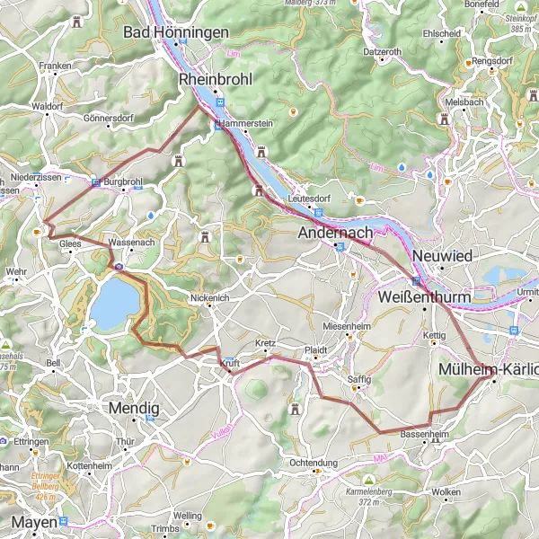 Map miniature of "Gravel Adventure" cycling inspiration in Koblenz, Germany. Generated by Tarmacs.app cycling route planner