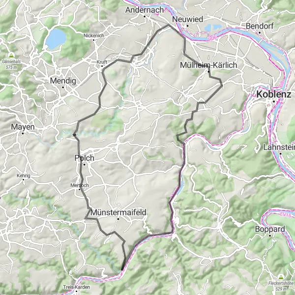 Map miniature of "Moselle Valley Tour" cycling inspiration in Koblenz, Germany. Generated by Tarmacs.app cycling route planner