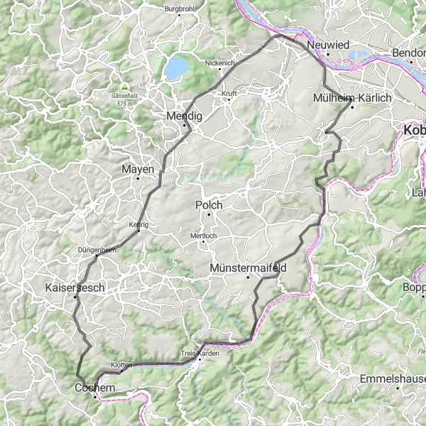 Map miniature of "Moselle Valley Loop" cycling inspiration in Koblenz, Germany. Generated by Tarmacs.app cycling route planner