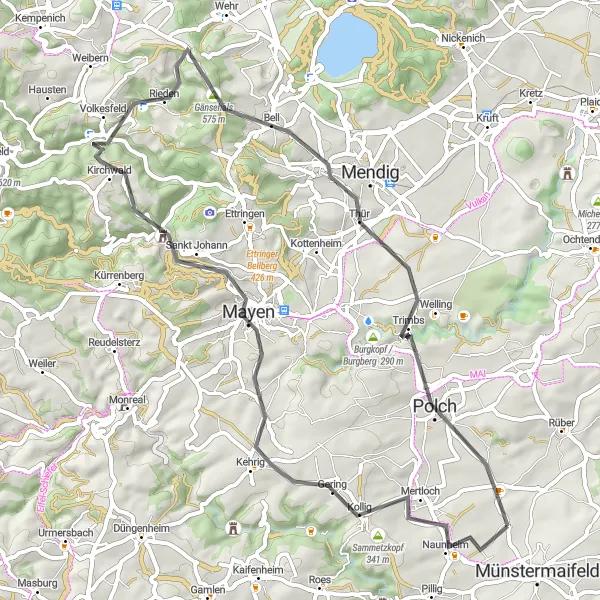 Karten-Miniaturansicht der Radinspiration "Die Burgen-Route" in Koblenz, Germany. Erstellt vom Tarmacs.app-Routenplaner für Radtouren