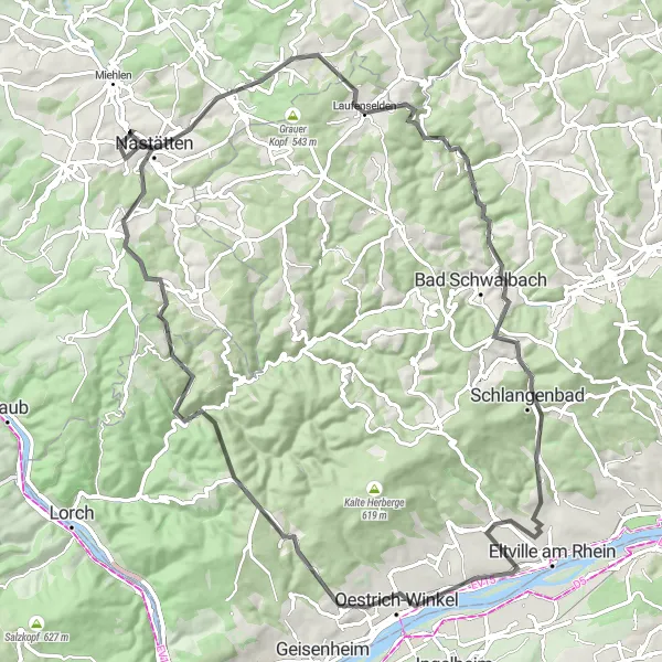 Karten-Miniaturansicht der Radinspiration "Herausfordernde Road-Tour durch den Taunus" in Koblenz, Germany. Erstellt vom Tarmacs.app-Routenplaner für Radtouren
