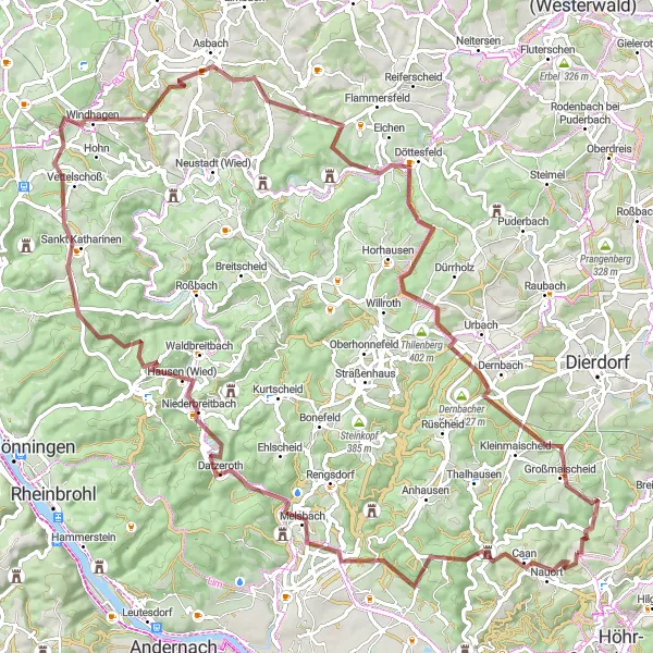 Karten-Miniaturansicht der Radinspiration "Abenteuerliche Gravel-Tour durch Isenburg und Datzeroth" in Koblenz, Germany. Erstellt vom Tarmacs.app-Routenplaner für Radtouren