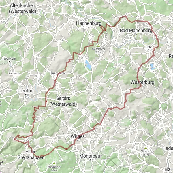 Map miniature of "Westerwald Adventure" cycling inspiration in Koblenz, Germany. Generated by Tarmacs.app cycling route planner