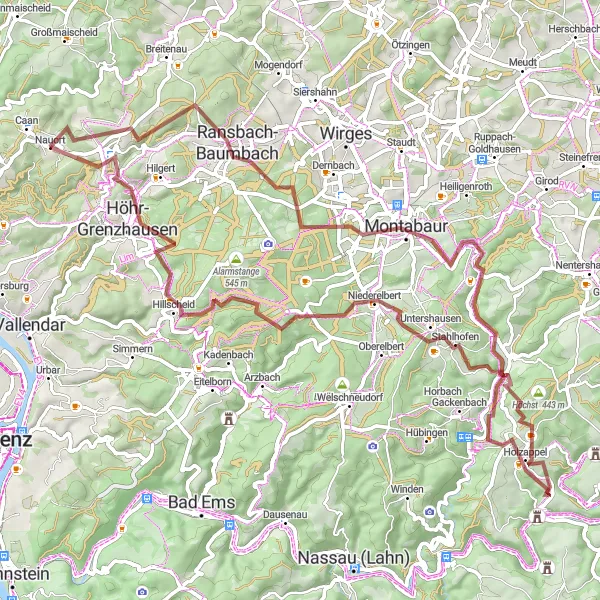 Karten-Miniaturansicht der Radinspiration "Abenteuerliche Schotterpisten" in Koblenz, Germany. Erstellt vom Tarmacs.app-Routenplaner für Radtouren