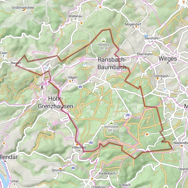 Karten-Miniaturansicht der Radinspiration "Kurze Gravel-Tour mit Aussicht auf Ransbach-Baumbach und Schlossberg" in Koblenz, Germany. Erstellt vom Tarmacs.app-Routenplaner für Radtouren