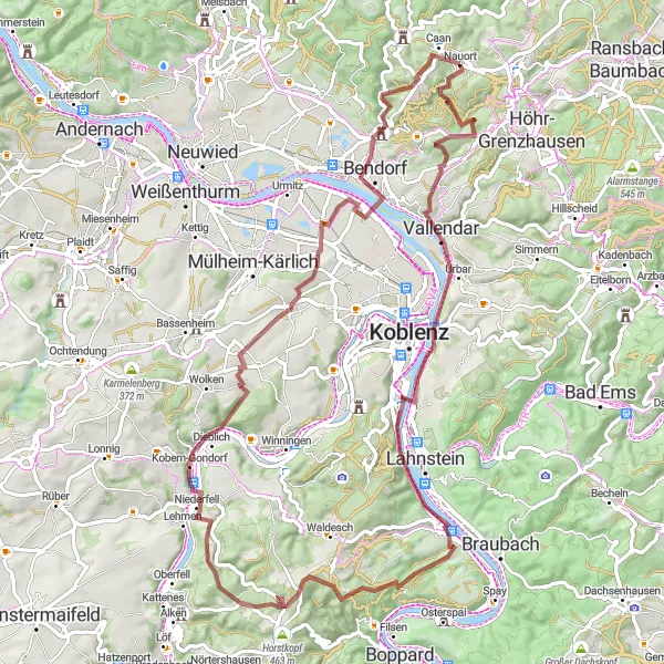 Karten-Miniaturansicht der Radinspiration "Gravel Tour von Nauort nach Koblenz" in Koblenz, Germany. Erstellt vom Tarmacs.app-Routenplaner für Radtouren