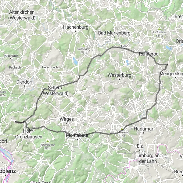 Karten-Miniaturansicht der Radinspiration "Historische Radtour durch Deesen und Dreisbach" in Koblenz, Germany. Erstellt vom Tarmacs.app-Routenplaner für Radtouren