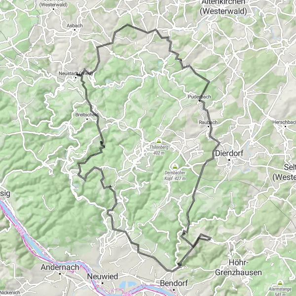 Karten-Miniaturansicht der Radinspiration "Panorama-Radtour mit Kulturerbe in Nauort und Melsbach" in Koblenz, Germany. Erstellt vom Tarmacs.app-Routenplaner für Radtouren