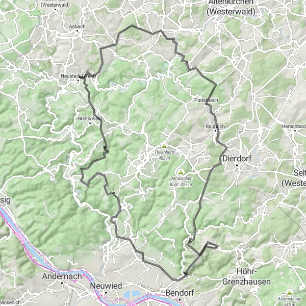 Map miniature of "The Nauort Panoramic Loop" cycling inspiration in Koblenz, Germany. Generated by Tarmacs.app cycling route planner