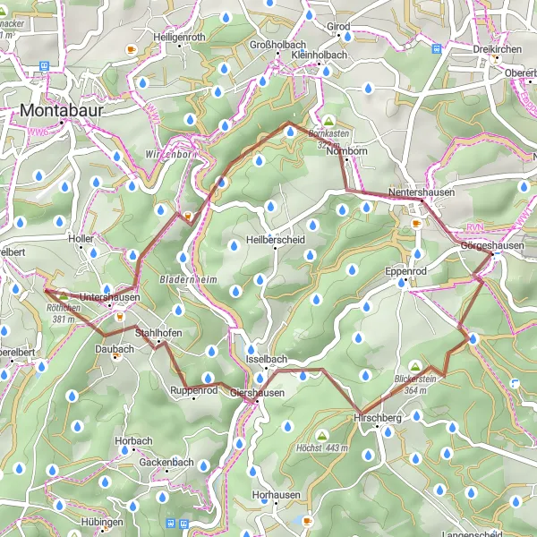 Map miniature of "The Isselbach and Stein Gravel Adventure" cycling inspiration in Koblenz, Germany. Generated by Tarmacs.app cycling route planner