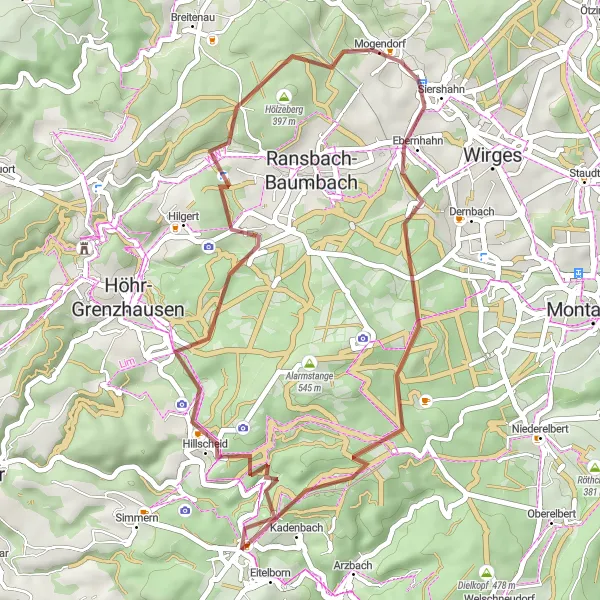 Karten-Miniaturansicht der Radinspiration "Kleine Gravel-Tour Hillscheid - Ebernhahn" in Koblenz, Germany. Erstellt vom Tarmacs.app-Routenplaner für Radtouren
