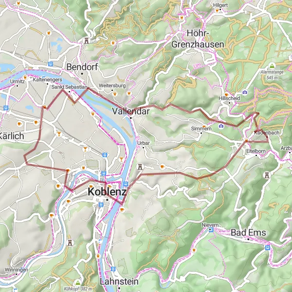 Map miniature of "Charming Gravel Exploration" cycling inspiration in Koblenz, Germany. Generated by Tarmacs.app cycling route planner
