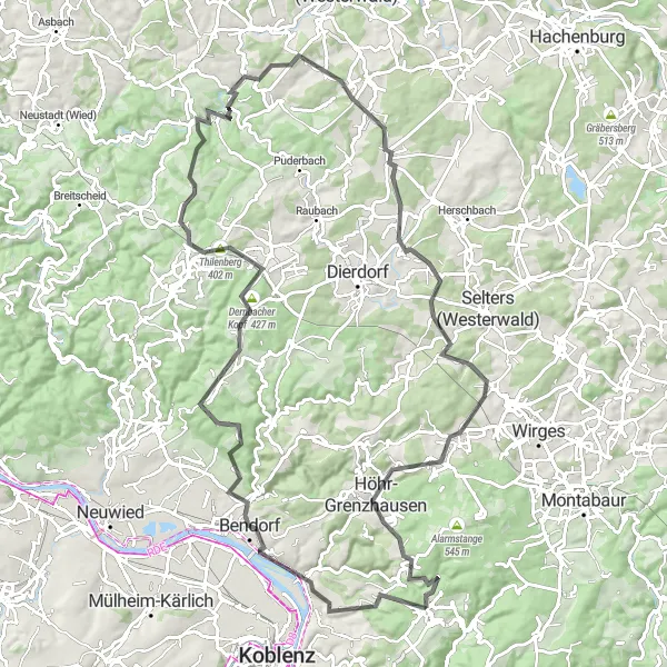 Karten-Miniaturansicht der Radinspiration "Westerwald-Hügeltour" in Koblenz, Germany. Erstellt vom Tarmacs.app-Routenplaner für Radtouren
