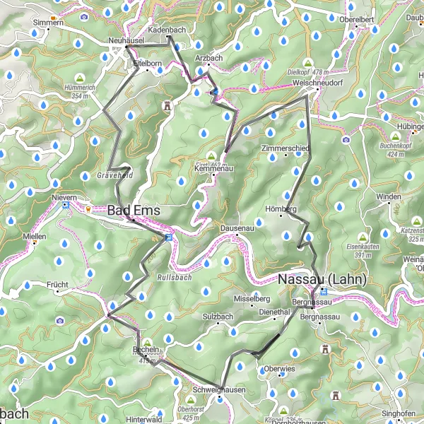 Map miniature of "Valley Delights and Scenic Roads" cycling inspiration in Koblenz, Germany. Generated by Tarmacs.app cycling route planner