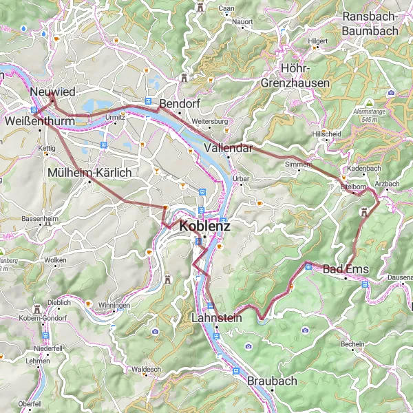 Karten-Miniaturansicht der Radinspiration "Geheimnisvolle Gravel-Tour entlang des Rheins" in Koblenz, Germany. Erstellt vom Tarmacs.app-Routenplaner für Radtouren