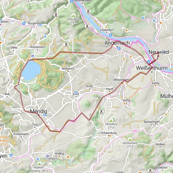Map miniature of "From Neuwied to Neuwied Castle" cycling inspiration in Koblenz, Germany. Generated by Tarmacs.app cycling route planner
