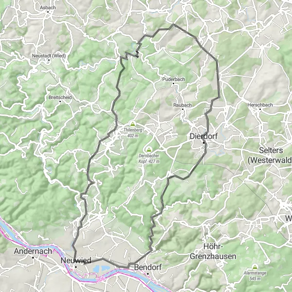 Map miniature of "Exploring the Serene Landscapes of Westerwald" cycling inspiration in Koblenz, Germany. Generated by Tarmacs.app cycling route planner