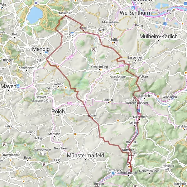 Karten-Miniaturansicht der Radinspiration "Panoramablicke und Naturerlebnisse" in Koblenz, Germany. Erstellt vom Tarmacs.app-Routenplaner für Radtouren