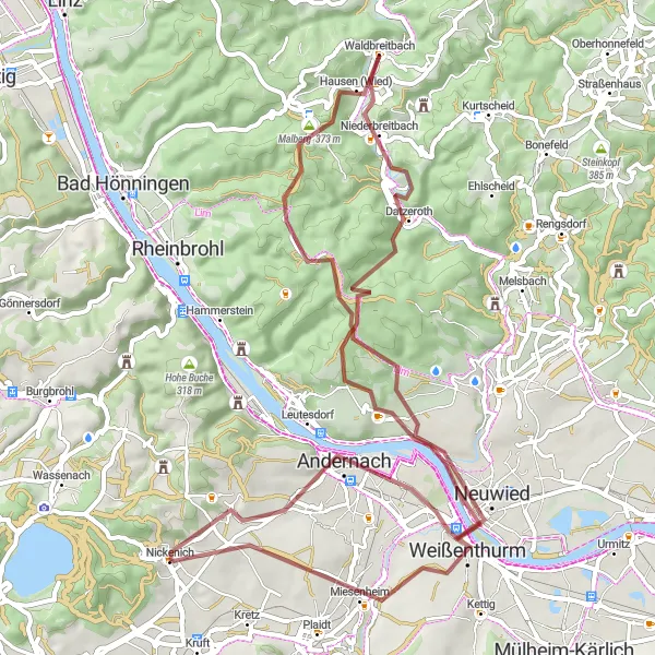 Karten-Miniaturansicht der Radinspiration "Durch die Vulkaneifel und das Rheintal" in Koblenz, Germany. Erstellt vom Tarmacs.app-Routenplaner für Radtouren