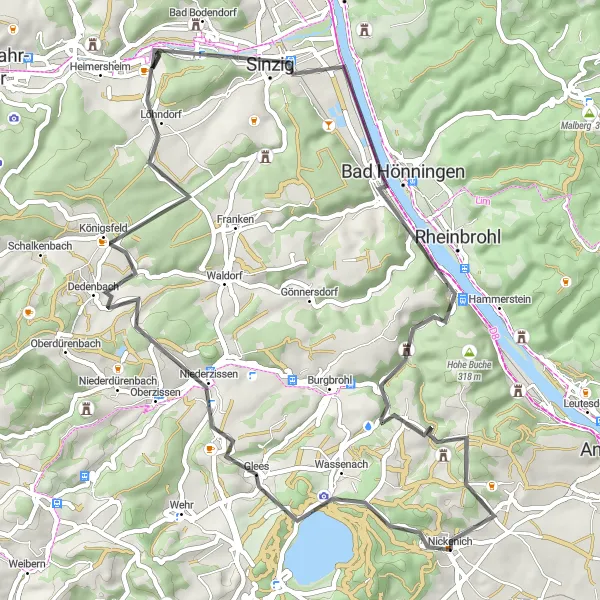 Karten-Miniaturansicht der Radinspiration "Ahrbachtal-Runde" in Koblenz, Germany. Erstellt vom Tarmacs.app-Routenplaner für Radtouren