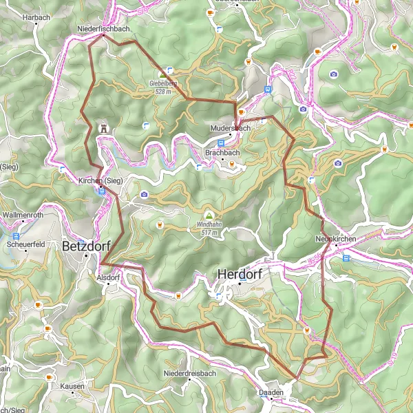 Karten-Miniaturansicht der Radinspiration "Kurze Gravelroute durch idyllische Landschaften" in Koblenz, Germany. Erstellt vom Tarmacs.app-Routenplaner für Radtouren