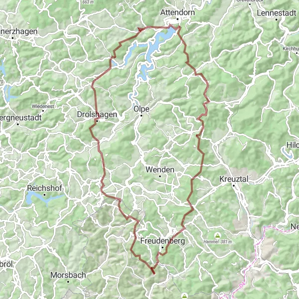 Map miniature of "Rustic Gravel Adventure" cycling inspiration in Koblenz, Germany. Generated by Tarmacs.app cycling route planner