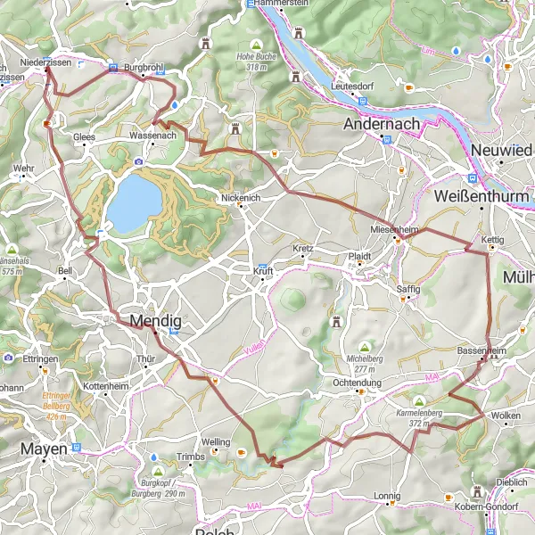 Karten-Miniaturansicht der Radinspiration "Herausfordernde Gravel-Tour durch die Eifel" in Koblenz, Germany. Erstellt vom Tarmacs.app-Routenplaner für Radtouren