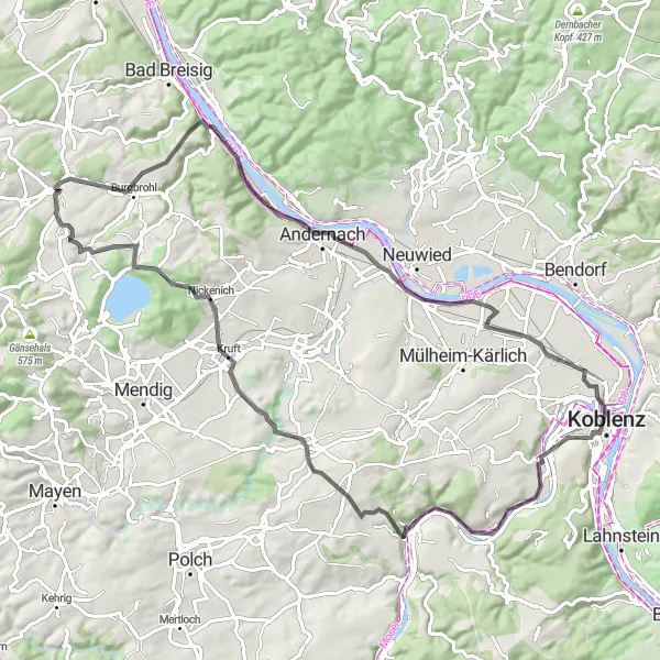 Karten-Miniaturansicht der Radinspiration "Historische Entdeckungstour entlang des Rheins" in Koblenz, Germany. Erstellt vom Tarmacs.app-Routenplaner für Radtouren