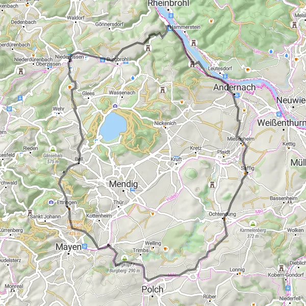 Karten-Miniaturansicht der Radinspiration "Die Andernacher Runde" in Koblenz, Germany. Erstellt vom Tarmacs.app-Routenplaner für Radtouren