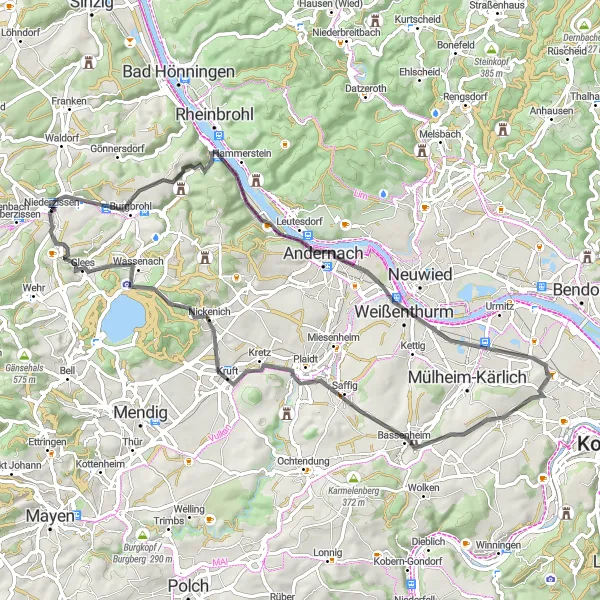 Karten-Miniaturansicht der Radinspiration "Rheinischer Rundkurs mit historischen Highlights" in Koblenz, Germany. Erstellt vom Tarmacs.app-Routenplaner für Radtouren