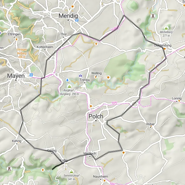 Map miniature of "Enchanting Villages Ride" cycling inspiration in Koblenz, Germany. Generated by Tarmacs.app cycling route planner