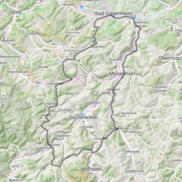 Karten-Miniaturansicht der Radinspiration "Bergauf und bergab durch die Natur" in Koblenz, Germany. Erstellt vom Tarmacs.app-Routenplaner für Radtouren