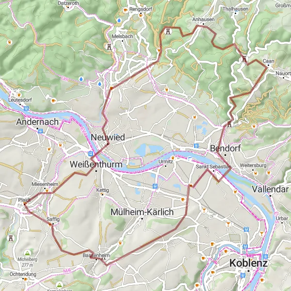 Karten-Miniaturansicht der Radinspiration "Graveltour nach Bassenheim" in Koblenz, Germany. Erstellt vom Tarmacs.app-Routenplaner für Radtouren