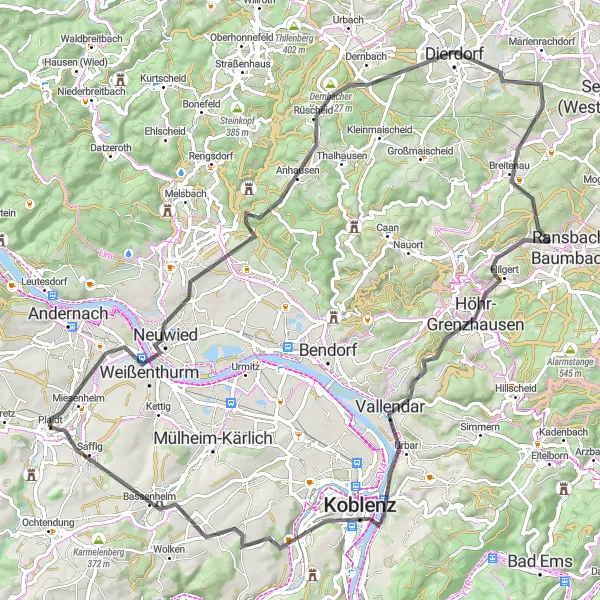 Karten-Miniaturansicht der Radinspiration "Rhein-Hunsrück-Runde" in Koblenz, Germany. Erstellt vom Tarmacs.app-Routenplaner für Radtouren