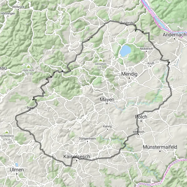 Karten-Miniaturansicht der Radinspiration "Road Radtour um Plaidt mit Eifelblicken" in Koblenz, Germany. Erstellt vom Tarmacs.app-Routenplaner für Radtouren