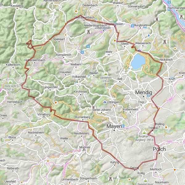 Map miniature of "The Eifel Hills Challenge" cycling inspiration in Koblenz, Germany. Generated by Tarmacs.app cycling route planner