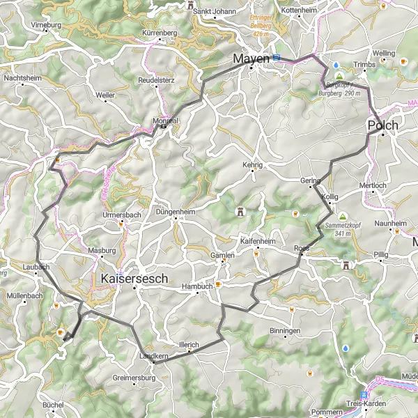 Karten-Miniaturansicht der Radinspiration "Historische Schätze der Eifel entdecken" in Koblenz, Germany. Erstellt vom Tarmacs.app-Routenplaner für Radtouren